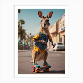 Kangaroo On Skateboard Art Print