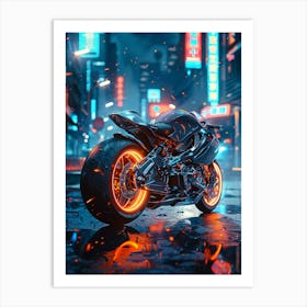 Neon Motorcycle In The City 2 Art Print