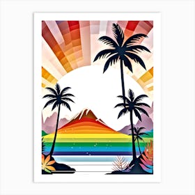 Rainbow Background With Palm Trees Art Print