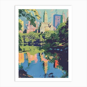 Central Park New York Colourful Silkscreen Illustration 1 Art Print