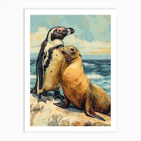 Galapagos Penguin Sea Lion Island Colour Block Painting 6 Art Print