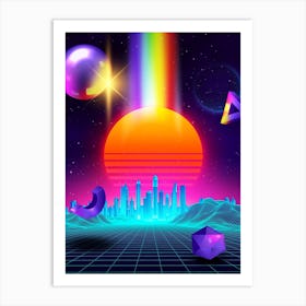 Neon sunset, city and sphere [synthwave/vaporwave/cyberpunk] — aesthetic neon retrowave poster Art Print