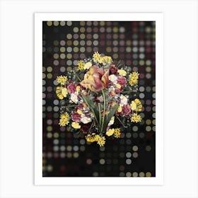 Vintage Tulip Flower Wreath on Dot Bokeh Pattern n.0368 Art Print