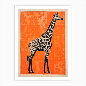 Giraffe, Woodblock Animal  Drawing 3 Art Print