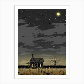 Illustration Of A Haunted House Art Print