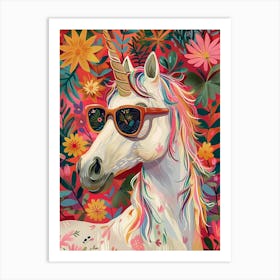 Floral Unicorn With Sunglasses 1 Art Print