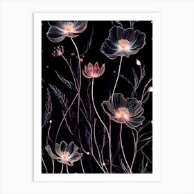 Floral Pattern On A Black Background Art Print