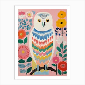 Pink Scandi Snowy Owl 3 Art Print