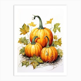 Cinderella Pumpkin Watercolour Illustration 2 Art Print