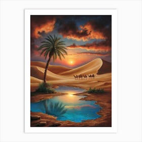 Desert Landscape With Camels Art Print