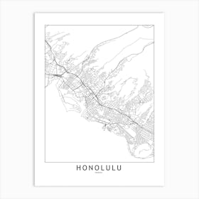 Honolulu White Map Art Print