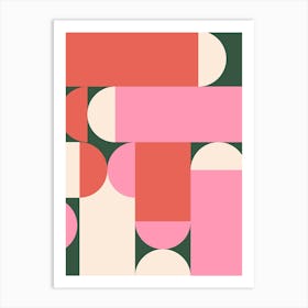 Bold Midcentury Abstract Red Green Pink Art Print