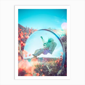 Astronaut In The Mirror And Flowers Art Print