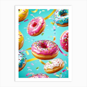 Colorful Donut Pattern Interlaced With Confetti And Ribbons High Saturation Texture Detail On Don (3) Art Print