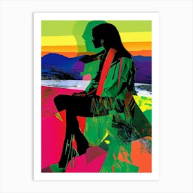 Woman Sitting On A Rock 1 Art Print