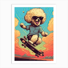 Poodle Dog Skateboarding Illustration 2 Art Print