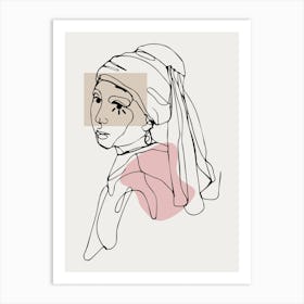 Girl With Pearl Earring Line Art Illustration Art Print