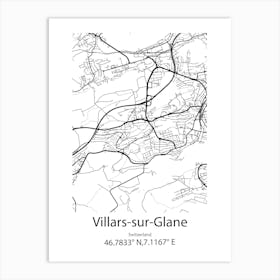 Villars Sur Glane,Switzerland Minimalist Map Art Print