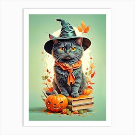 Cat In A Witch Hat Art Print