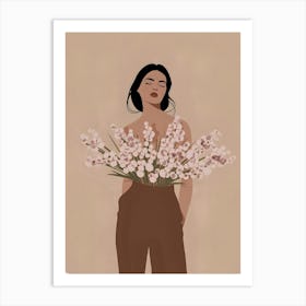 Woman Holding Flowers 1 Art Print