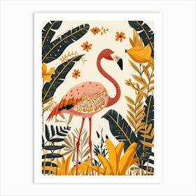 Greater Flamingo And Banana Plants Boho Print 1 Art Print