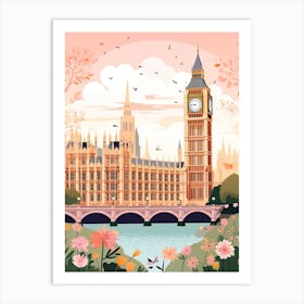 The Palace Of Westminster   London, England   Cute Botanical Illustration Travel 2 Art Print