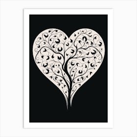 Minimalist Black & White Tree Branch Heart 2 Art Print