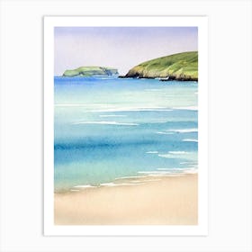 Polzeath Beach 3, Cornwall Watercolour Art Print