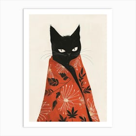 Black Cat In Red Scarf Art Print