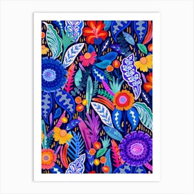 Neon Bloom - Navy Art Print