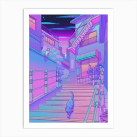 Nightfall In Neko City Art Print