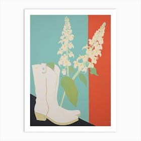 A Painting Of Cowboy Boots With Snapdragon Flowers, Pop Art Style 3 Art Print