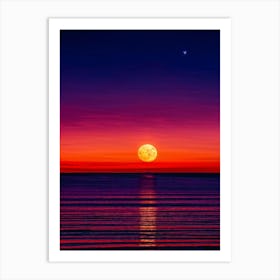 A Sweeping Panorama Of An Evening Sky Blood Red With The Setting Sun Transitions Into A Serene Moon (2) Art Print