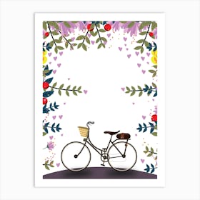 Pretty Floral Frame With A Bicycle Art Print