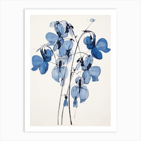 Blue Botanical Bleeding Heart Dicentra Art Print