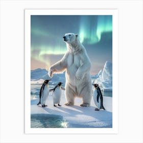 Polar Bear And Penguins Dreams of the Frozen Edge Art Print