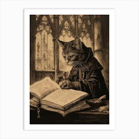 A Cat In A Church Reading A Text Art Print