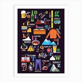 A To Z Of Skiing Poster Purple Art Print