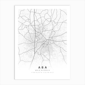 Aba Abia Nigeria White Map Art Print