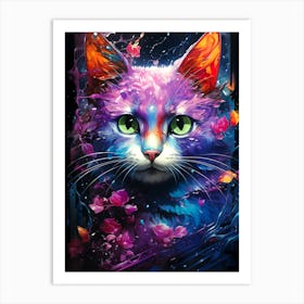 Cat With Flowers 1 Art Print