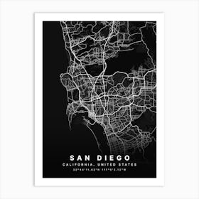 San Diego California USA Black Map Affiche