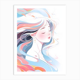 Girl With Colorful Hair Art Print