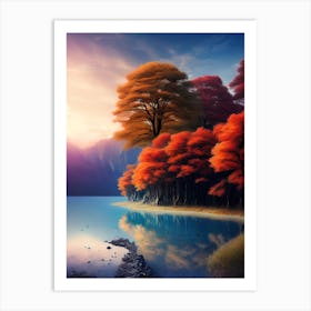 Autumn Trees By The Lake 1 Art Print