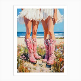 Cowgirls On The Beach 1 Art Print