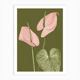 Pink & Green Flamingo Flower Art Print