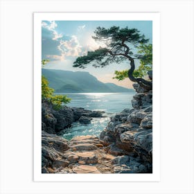 Rocky Shore With A Tree Art Print