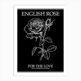 English Rose Black And White Line Drawing 41 Poster Inverted Art Print