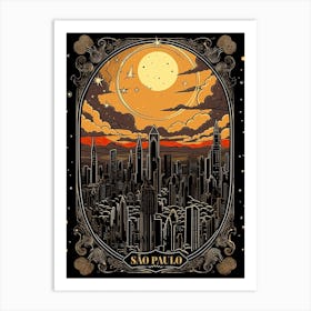 Sao Paulo, Brazil, Tarot Card Travel  Line Art 3 Art Print