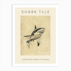 Largetooth Cookiecutter Shark Vintage Illustration 6 Poster Art Print
