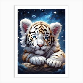 Sleepy Tiger Cub in the Stars Art Print